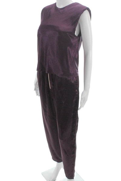 Forte Forte Womens Purple Acetate Sleeveless Outfit Set Button Neck Size 1