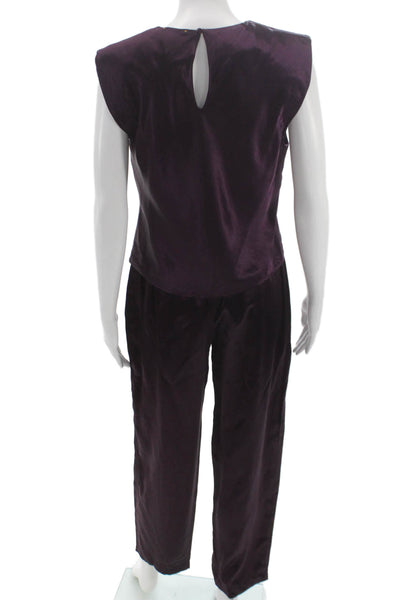 Forte Forte Womens Purple Acetate Sleeveless Outfit Set Button Neck Size 1
