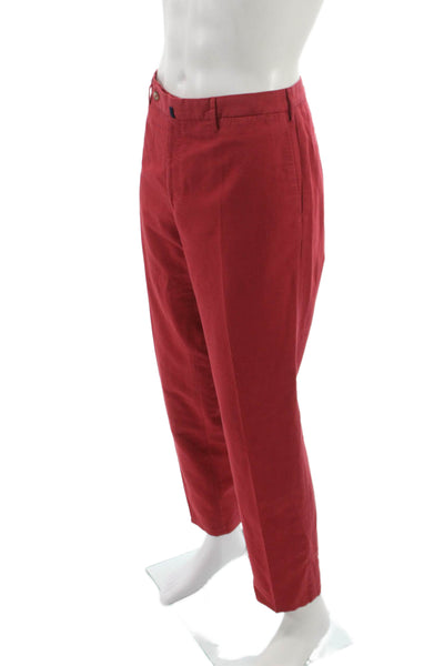 Incotex Mens Chino Pants Red Chinolino Button Closure Size 54