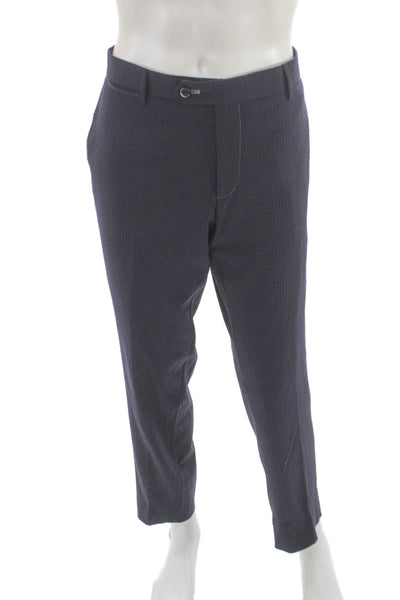 Tiziano Zarzon Mens Dress Pants Blue Wool Geometric Hook Eye Size 38