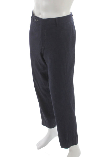 Tiziano Zarzon Mens Dress Pants Blue Wool Geometric Hook Eye Size 38