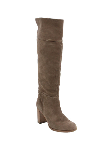 Bettye Muller Womens Slip On Block Heel Knee High Boots Brown Suede Size 39
