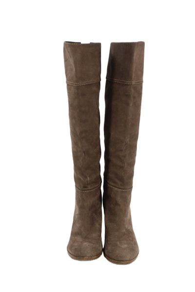 Bettye Muller Womens Slip On Block Heel Knee High Boots Brown Suede Size 39