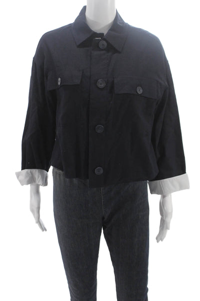 Zara Womens Military Jacket Blue Polyester Long Sleeve Button Size M