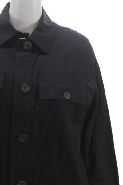 Zara Womens Military Jacket Blue Polyester Long Sleeve Button Size M