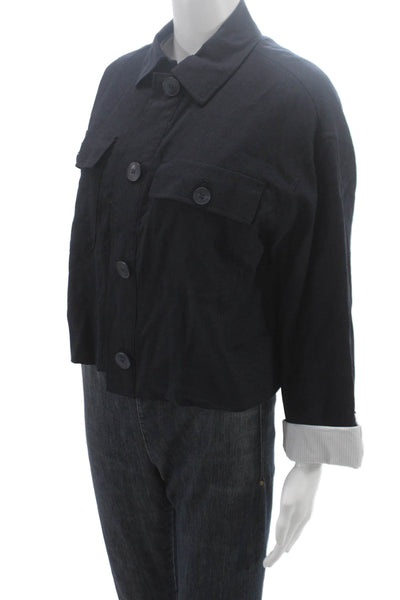 Zara Womens Military Jacket Blue Polyester Long Sleeve Button Size M