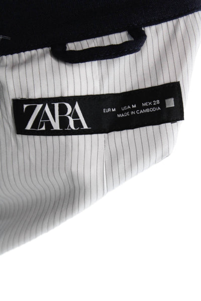 Zara Womens Military Jacket Blue Polyester Long Sleeve Button Size M