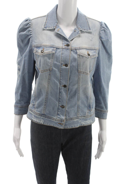 Retrofete Women Blue Basic Jacket 3/4 Sleeve Cotton Collar Size L