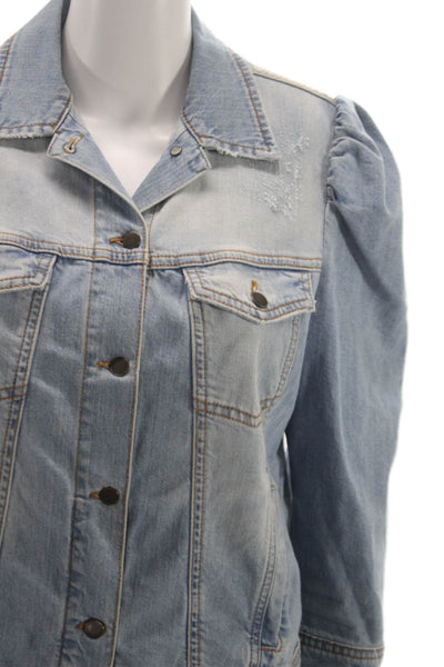 Retrofete Women Blue Basic Jacket 3/4 Sleeve Cotton Collar Size L