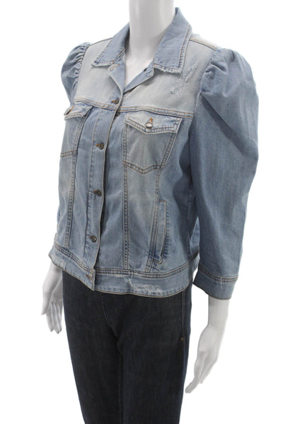 Retrofete Women Blue Basic Jacket 3/4 Sleeve Cotton Collar Size L