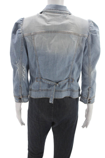Retrofete Women Blue Basic Jacket 3/4 Sleeve Cotton Collar Size L