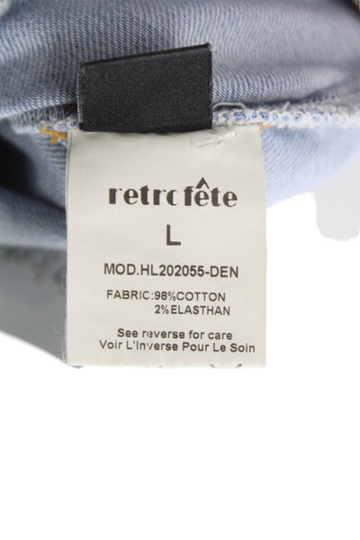 Retrofete Women Blue Basic Jacket 3/4 Sleeve Cotton Collar Size L