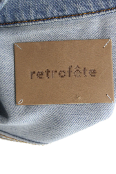 Retrofete Women Blue Basic Jacket 3/4 Sleeve Cotton Collar Size L