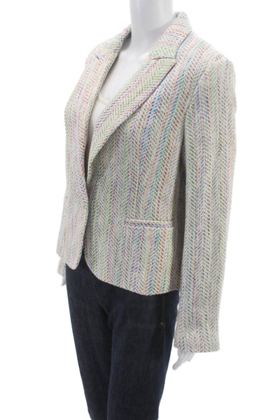 Drew Womens Herringbone Multicolor Blazer Button Long Sleeve Size L