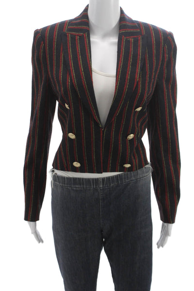 L'Agence Women Black Striped Virgin Wool Blazer Button Long Sleeve Size 6