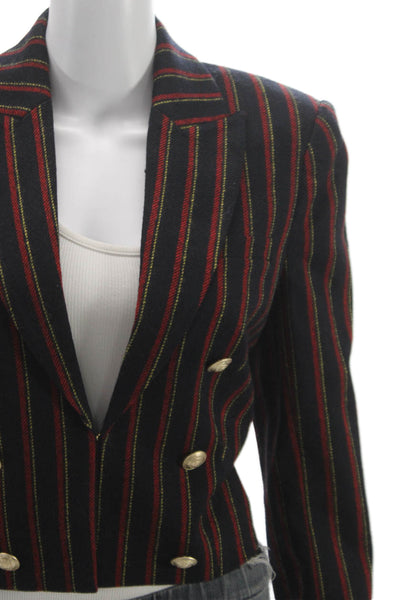 L'Agence Women Black Striped Virgin Wool Blazer Button Long Sleeve Size 6