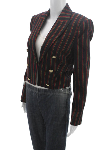 L'Agence Women Black Striped Virgin Wool Blazer Button Long Sleeve Size 6