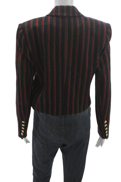 L'Agence Women Black Striped Virgin Wool Blazer Button Long Sleeve Size 6