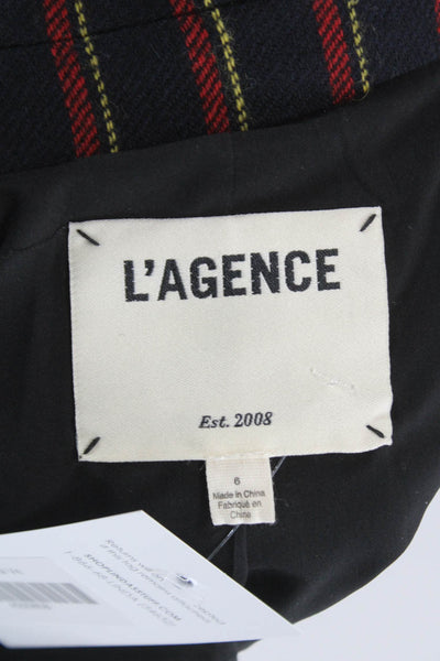 L'Agence Women Black Striped Virgin Wool Blazer Button Long Sleeve Size 6
