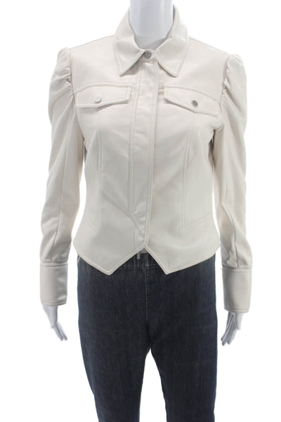 Jonathan Simkhai Womens Ivory Faux Leather Basic Jacket Snap Long Sleeve Size S