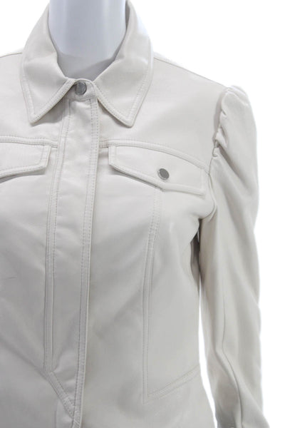 Jonathan Simkhai Womens Ivory Faux Leather Basic Jacket Snap Long Sleeve Size S