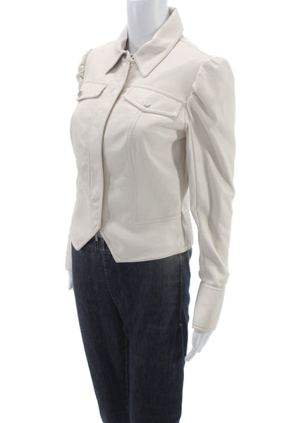 Jonathan Simkhai Womens Ivory Faux Leather Basic Jacket Snap Long Sleeve Size S