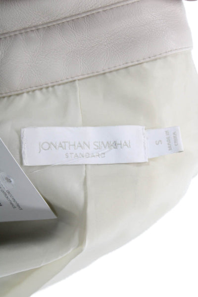 Jonathan Simkhai Womens Ivory Faux Leather Basic Jacket Snap Long Sleeve Size S
