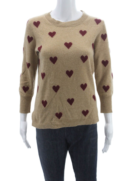 J Crew Womens Beige Cashmere Geometric Crewneck Sweater 3/4 Sleeve Size S