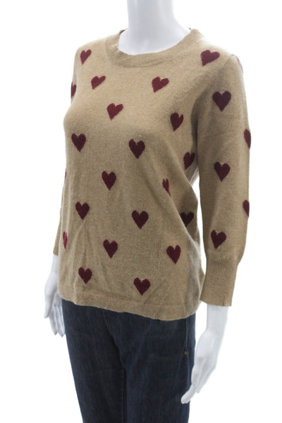 J Crew Womens Beige Cashmere Geometric Crewneck Sweater 3/4 Sleeve Size S