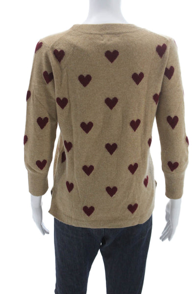 J Crew Womens Beige Cashmere Geometric Crewneck Sweater 3/4 Sleeve Size S
