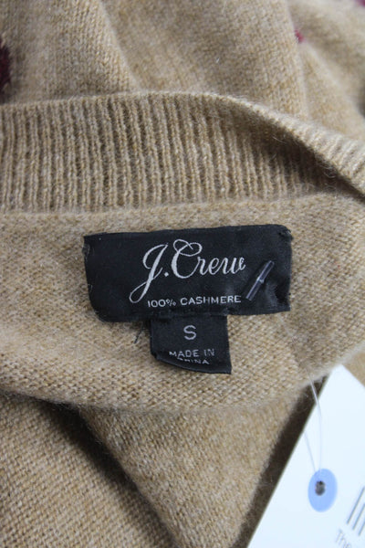 J Crew Womens Beige Cashmere Geometric Crewneck Sweater 3/4 Sleeve Size S