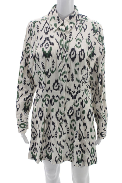 Zara Womens Shirt Dress White Collared Long Sleeve Viscose Knee Length Size L