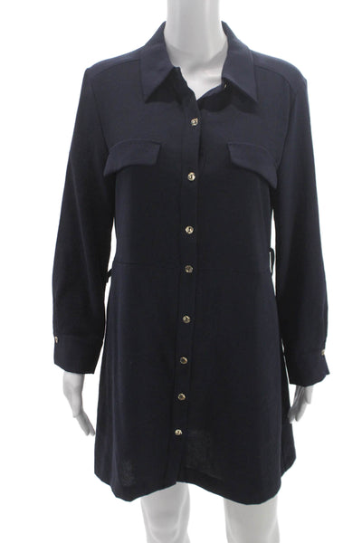 Zara Womens Blue Collared Long Sleeve Shirt Dress Polyester Size L