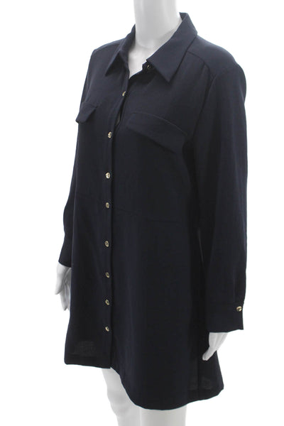 Zara Womens Blue Collared Long Sleeve Shirt Dress Polyester Size L
