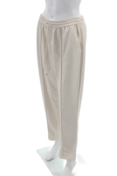 Jonathan Simkhai Women Beige Polyurethane Drawstring Jogger Pants Size M