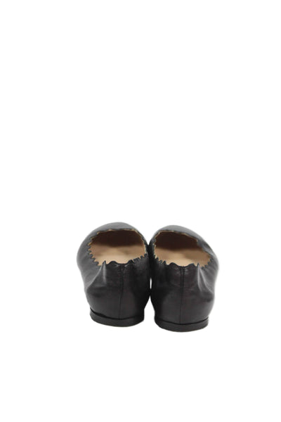 Chloe Womens Leather Scalloped Ballerinas Ballet Flats Shoes Black Size 9.5