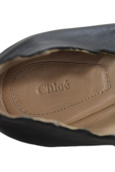 Chloe Womens Leather Scalloped Ballerinas Ballet Flats Shoes Black Size 9.5
