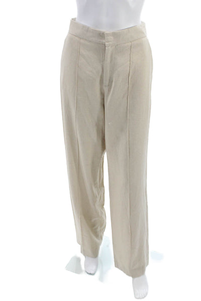 Zara Womens Linen Dress Pants Beige Button Size XS