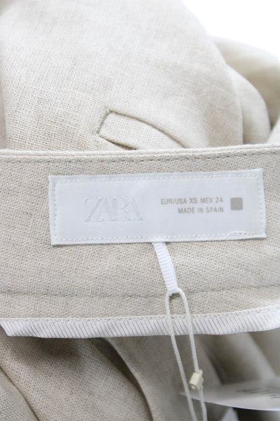 Zara Womens Linen Dress Pants Beige Button Size XS