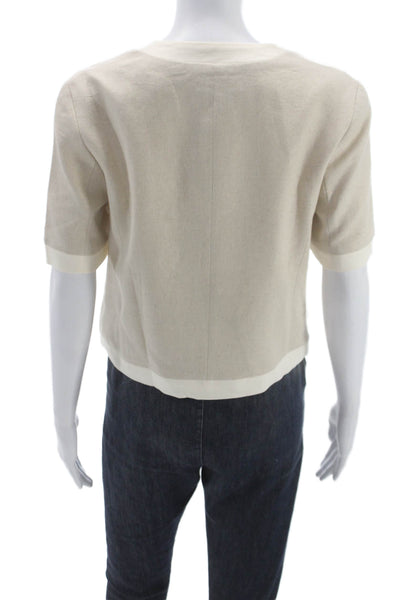 Zara Women Basic Linen Blend Button Up Top Beige Short Sleeve Size S