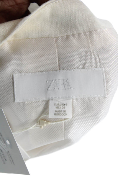 Zara Women Basic Linen Blend Button Up Top Beige Short Sleeve Size S