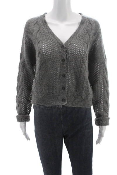 Naadam Women Cardigan V-Neck Merino Cashmere Gray Long Sleeve Size XS