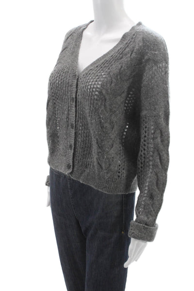 Naadam Women Cardigan V-Neck Merino Cashmere Gray Long Sleeve Size XS