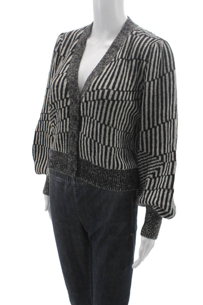Eleven Six Women Cardigan Sweater Black Geometric V Neck Baby Alpaca Size M
