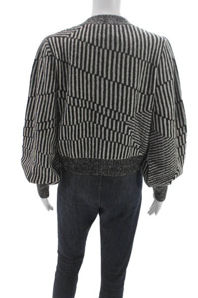 Eleven Six Women Cardigan Sweater Black Geometric V Neck Baby Alpaca Size M
