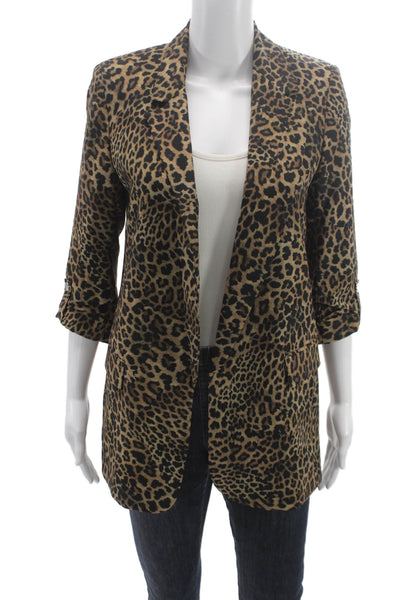 Zara Women Brown Animal Print Blazer 3/4 Sleeve Size XS