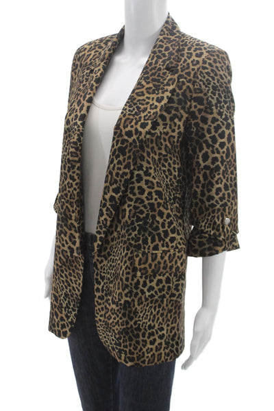 Zara Women Brown Animal Print Blazer 3/4 Sleeve Size XS
