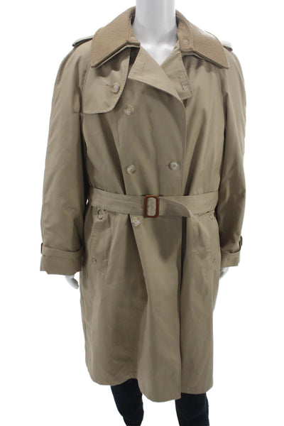 Eddie Bauer Mens Trench Coat Beige Button 50% Cotton 50% Polyester Size 44