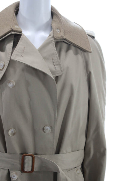 Eddie Bauer Mens Trench Coat Beige Button 50% Cotton 50% Polyester Size 44