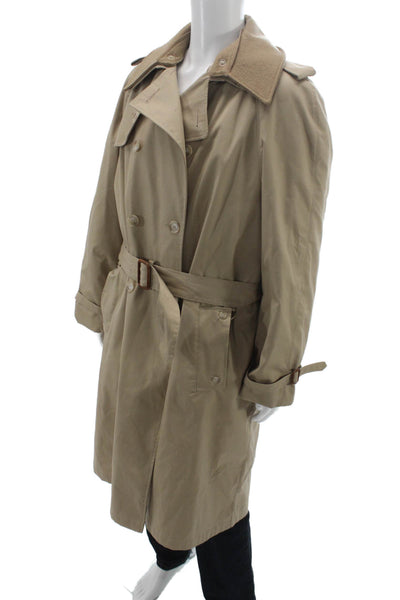 Eddie Bauer Mens Trench Coat Beige Button 50% Cotton 50% Polyester Size 44